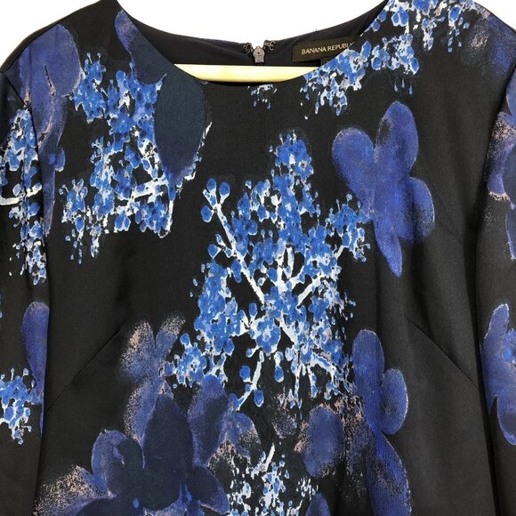 Banana Republic Dark Blue Floral 3/4 Sleeve Peplum Hem Midi Dress 10 - Picture 5 of 16